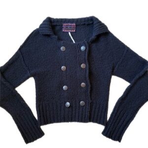 Vintage Free People Black Double-Breasted Wool Cardigan